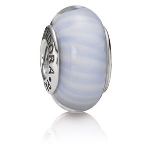 PANDORA BLUE/WHITE CANDYSTRIPE MURANO GLASS BEAD.  RETIRED!  #790684